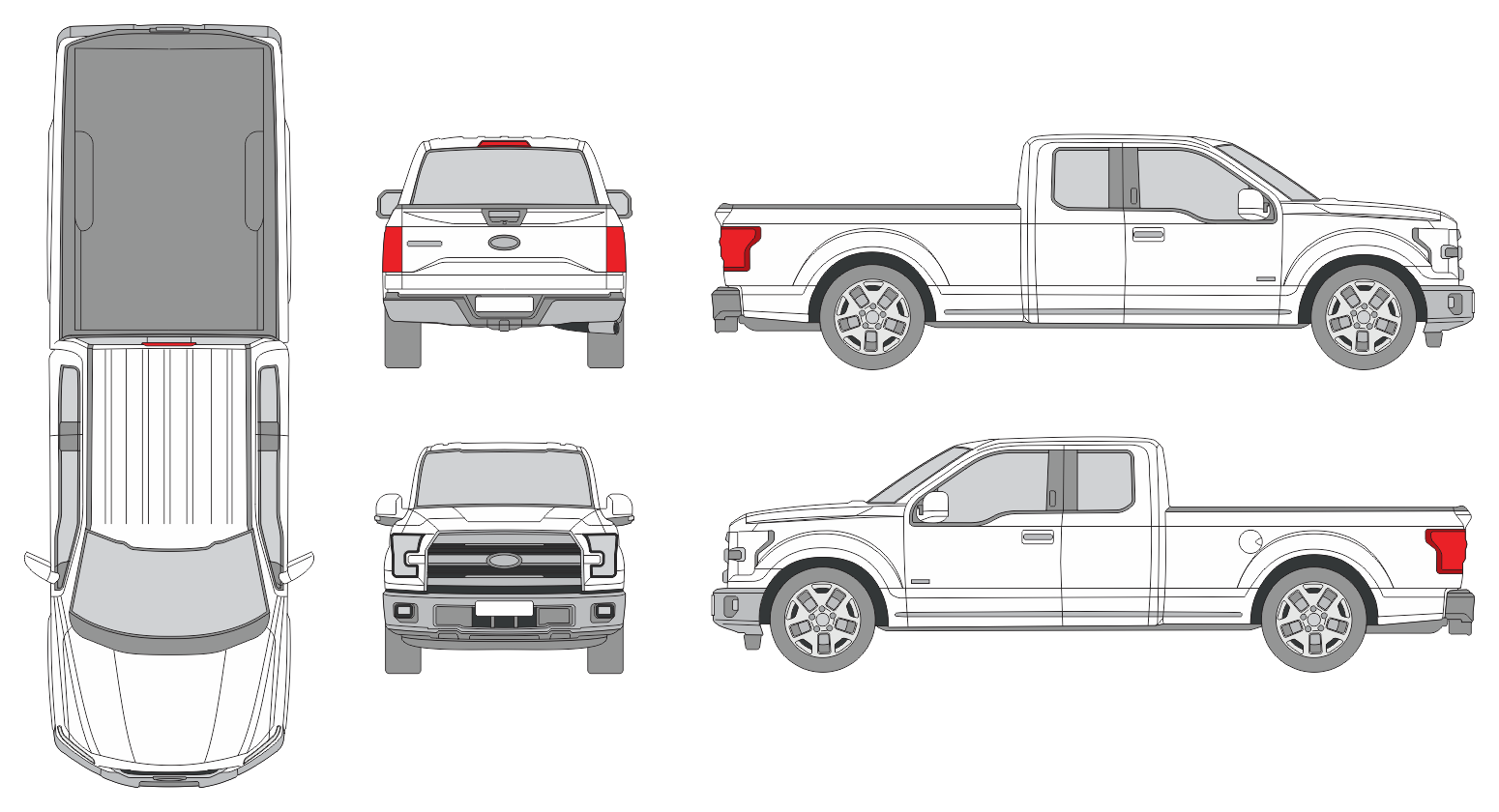 Ford F-150 2014 Extended Cab Long Bed Pickup Template