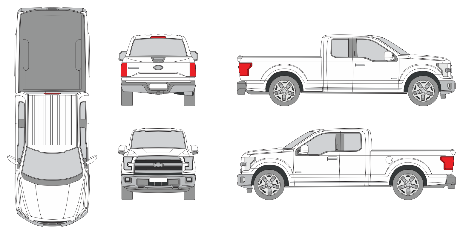 Ford F-150 2014 Extended Cab Short Bed Pickup Template