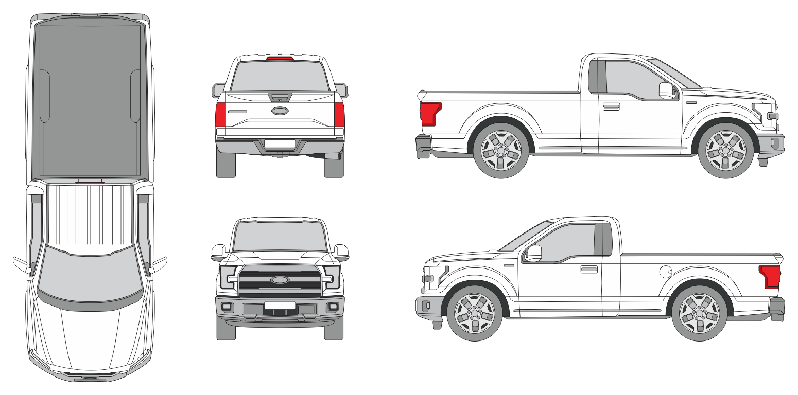 Ford F-150 2014 Regular Cab Long Bed Pickup Template