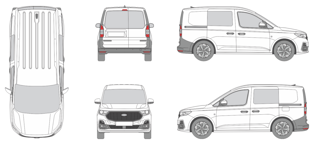 Ford Transit Connect 2024 Short Rear Swing Doors Window Van Template