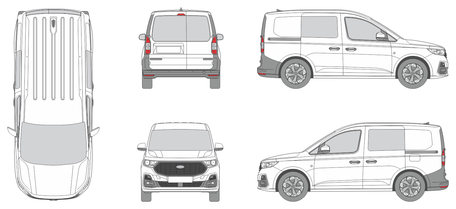 Ford Transit Connect 2024 Short Rear Swing Doors Window Van Template