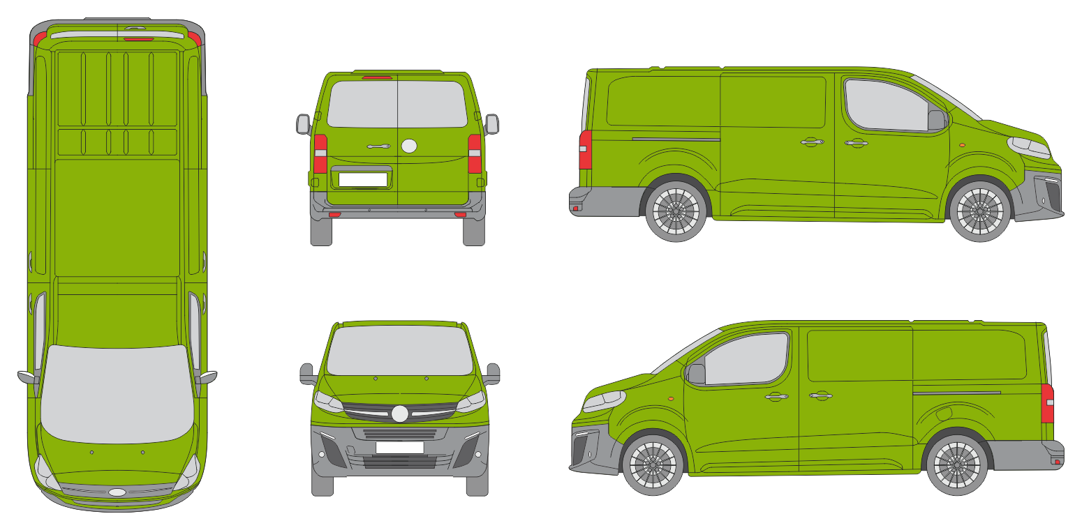 Vauxhall Vivaro 2019 Long Rear Swing Doors Window Van Template