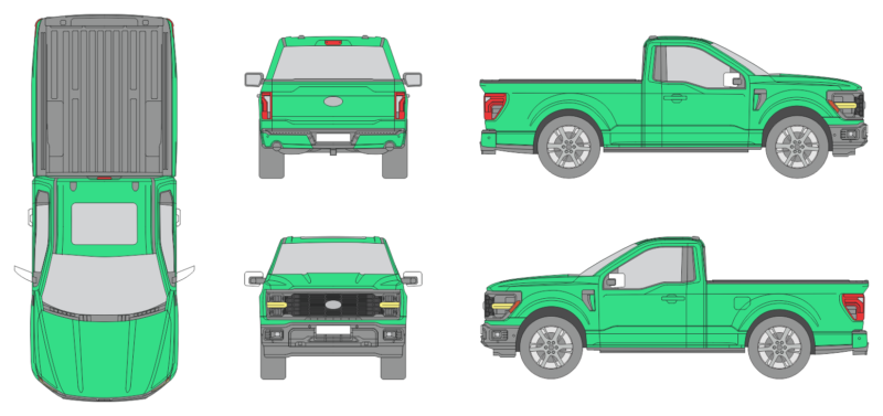 Ford F-150 2024 Regular Cab Mid-Size Bed Pickup Template