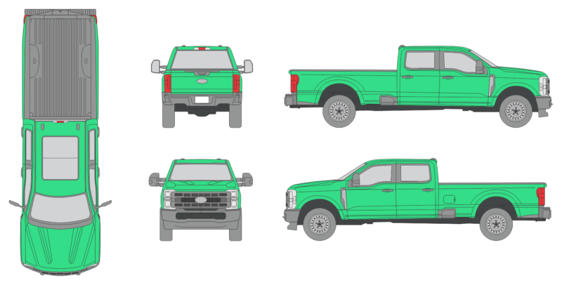 Ford F-350 2023 Crew Cab Long Bed Pickup Template