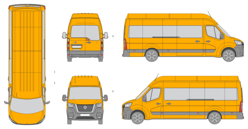 Nissan NV400 2019 Extra Long High Roof Rear Swing Doors Window Window RL Van Template