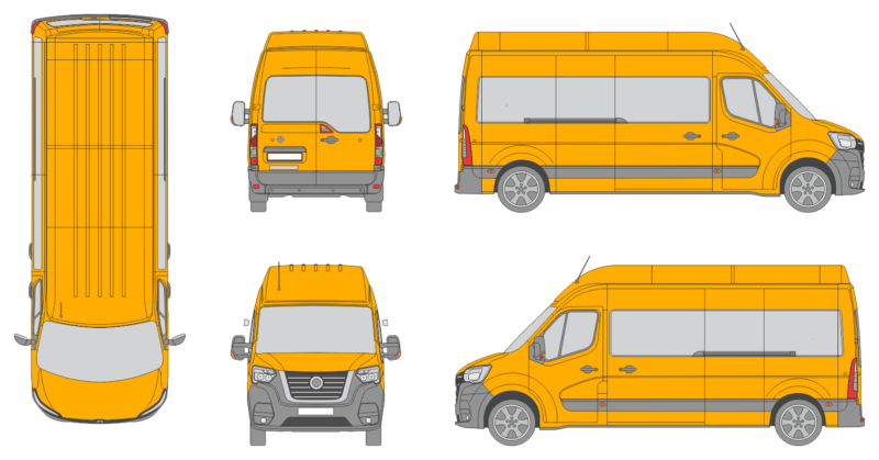 Nissan NV400 2019 Long High Roof Rear Swing Doors Window Window RL Van Template