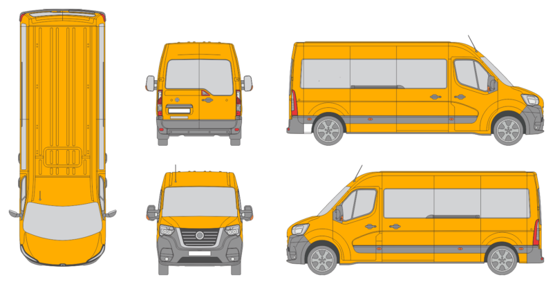 Nissan NV400 2019 Long Med High Rear Swing Doors Window Window RL Van Template