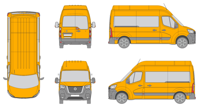 Nissan NV400 2019 Med Long High Roof Rear Swing Doors Window Window RL Van Template