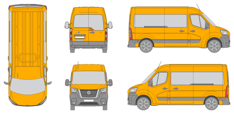 Nissan NV400 2019 Med Long Med High Rear Swing Doors Window Window RL Van Template