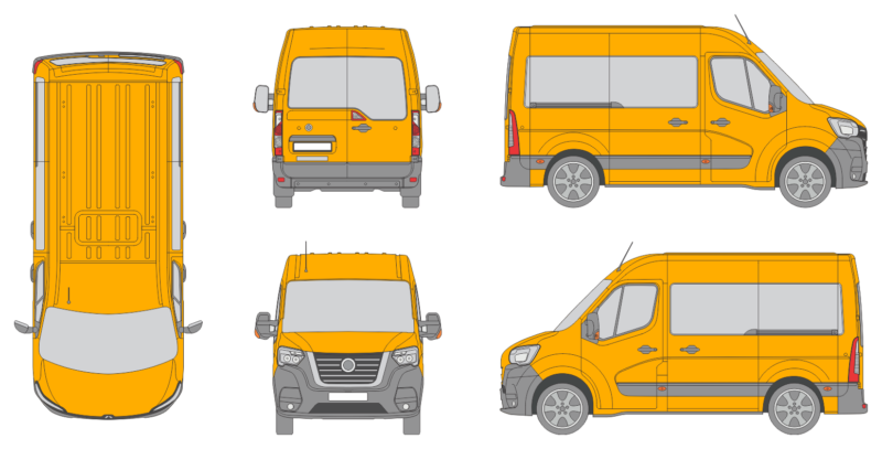 Nissan NV400 2019 Short Med High Rear Swing Doors Window Window RL Van Template