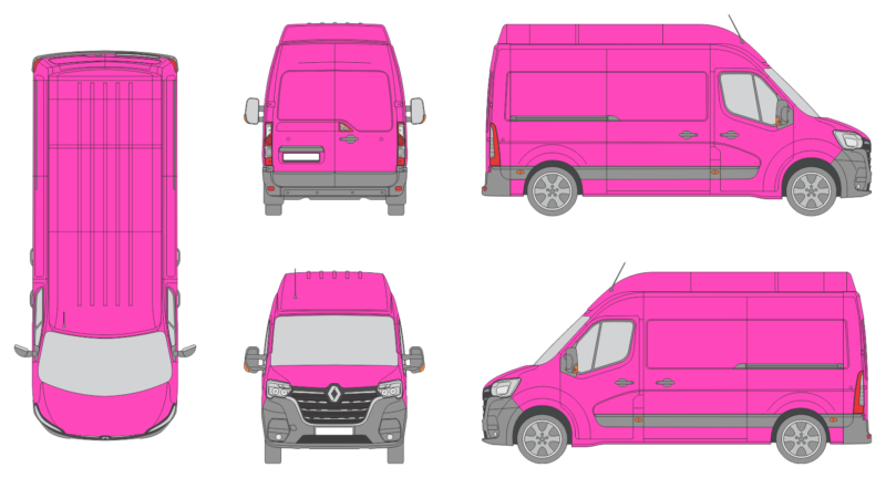 Renault Master 2019 Med-Long High Roof Rear Swing Doors Van Template