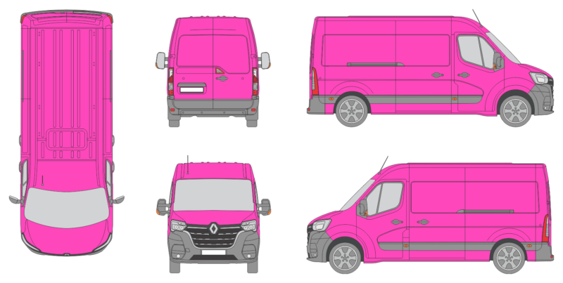 Renault Master 2019 Med-Long Med-High Rear Swing Doors Van Template