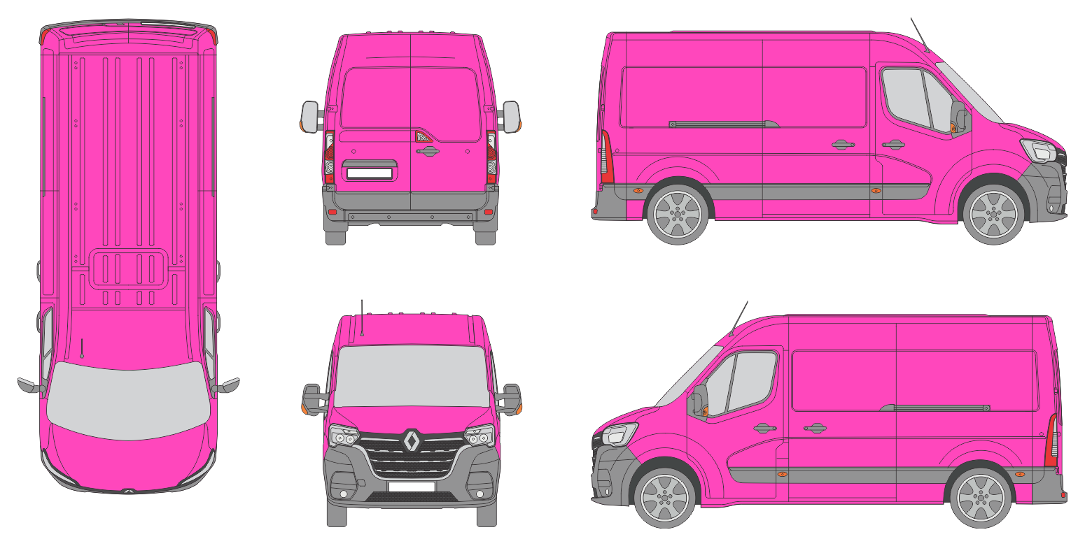 Renault Master 2019 Med-Long Med-High Rear Swing Doors Van Template