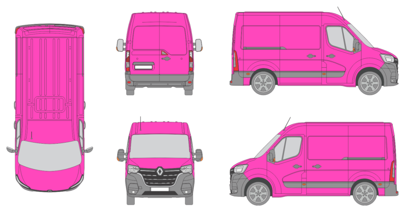 Renault Master 2019 Short Med-High Rear Swing Doors Van Template