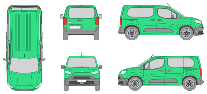 Toyota Proace City Verso 2024 Short Rear Swing Doors Window Window RL Van Template
