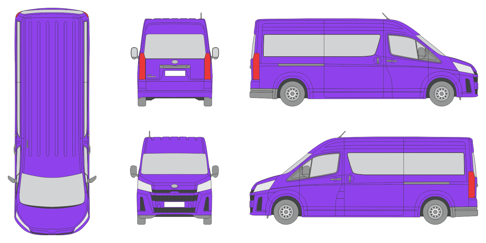 Toyota Quantum 2019 Long Liftgate Window Window RL Van Template
