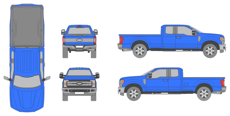 Ford F-450 2017 Extended Cab Long Bed Pickup Template