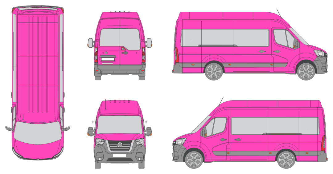 Nissan Interstar 2021 Extended Length High Roof Rear Swing Doors Window Window RL Van Template