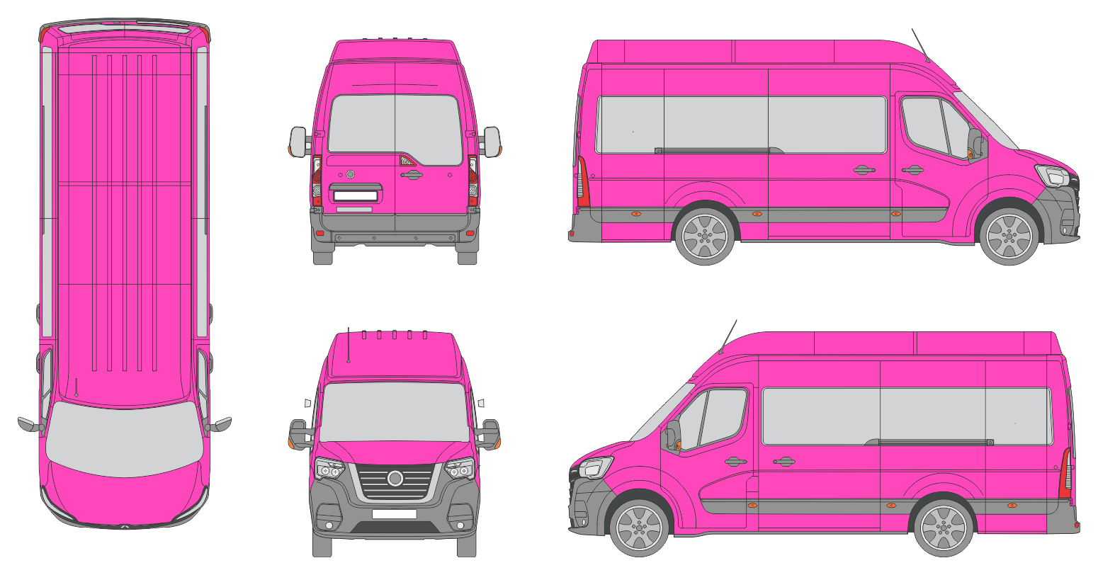 Nissan Interstar 2021 Extended Length High Roof Rear Swing Doors Window Window RL Van Template