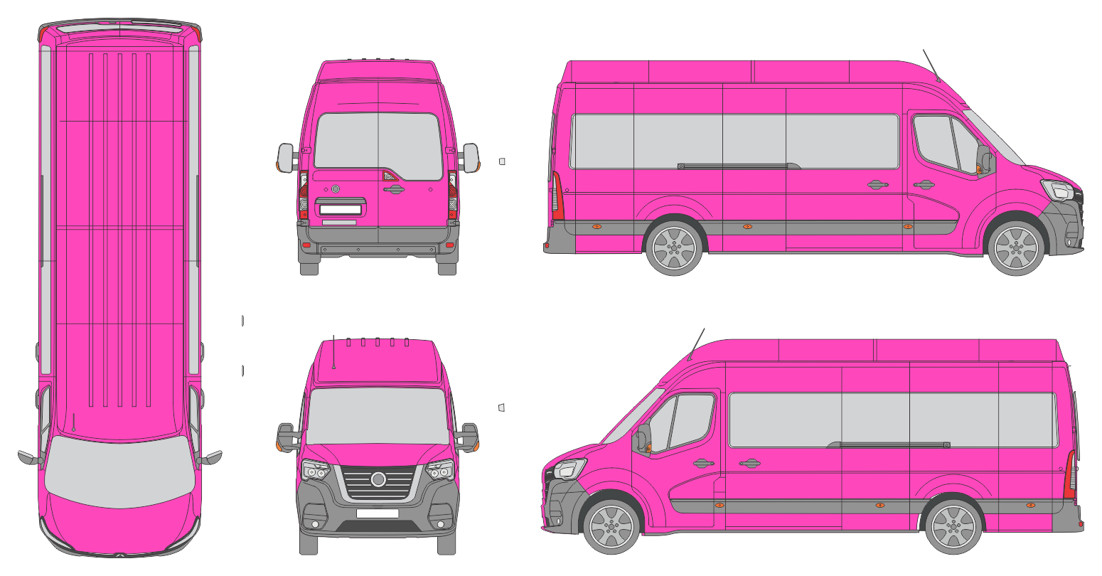 Nissan Interstar 2021 Extra Long High Roof Rear Swing Doors Window Window RL Van Template