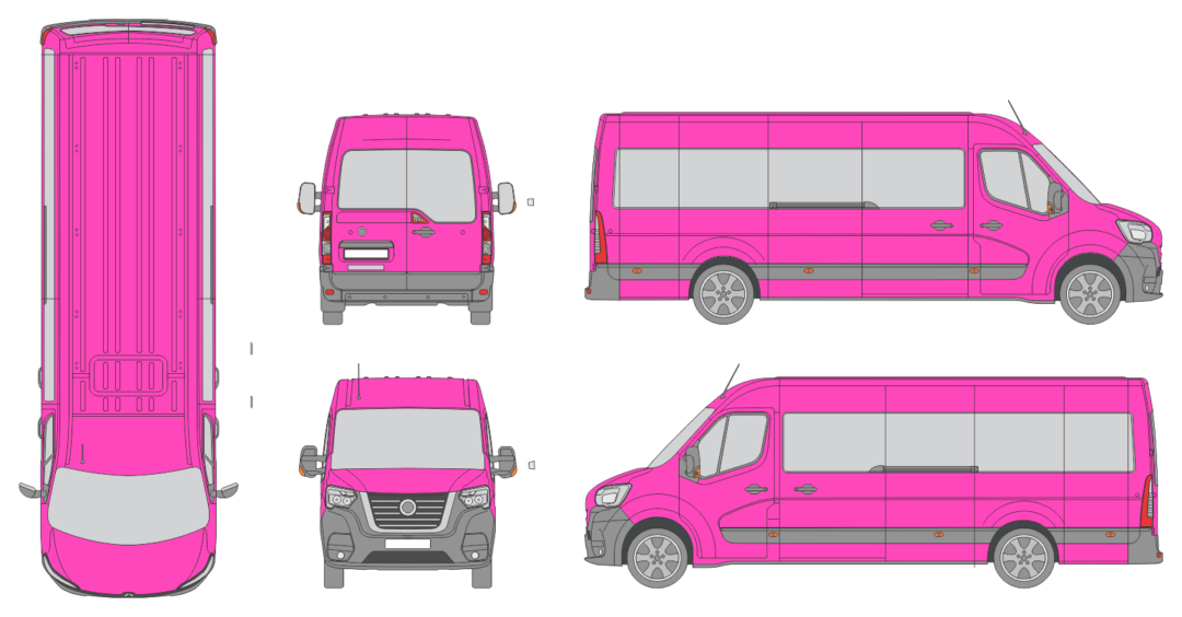Nissan Interstar 2021 Extra Long Med High Rear Swing Doors Window Window RL Van Template