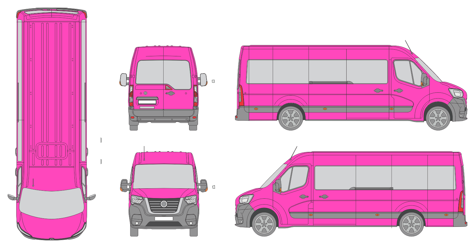 Nissan Interstar 2021 Extra Long Med High Rear Swing Doors Window Window RL Van Template