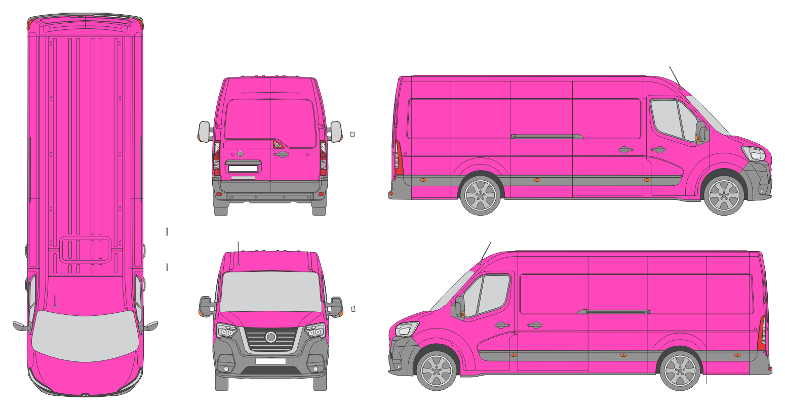 Nissan Interstar 2021 Extra Long Med High Rear Swing Doors Van Template
