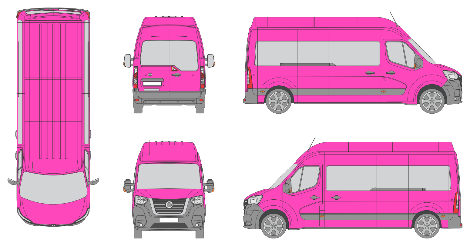 Nissan Interstar 2021 Long High Roof Rear Swing Doors Window Window RL Van Template
