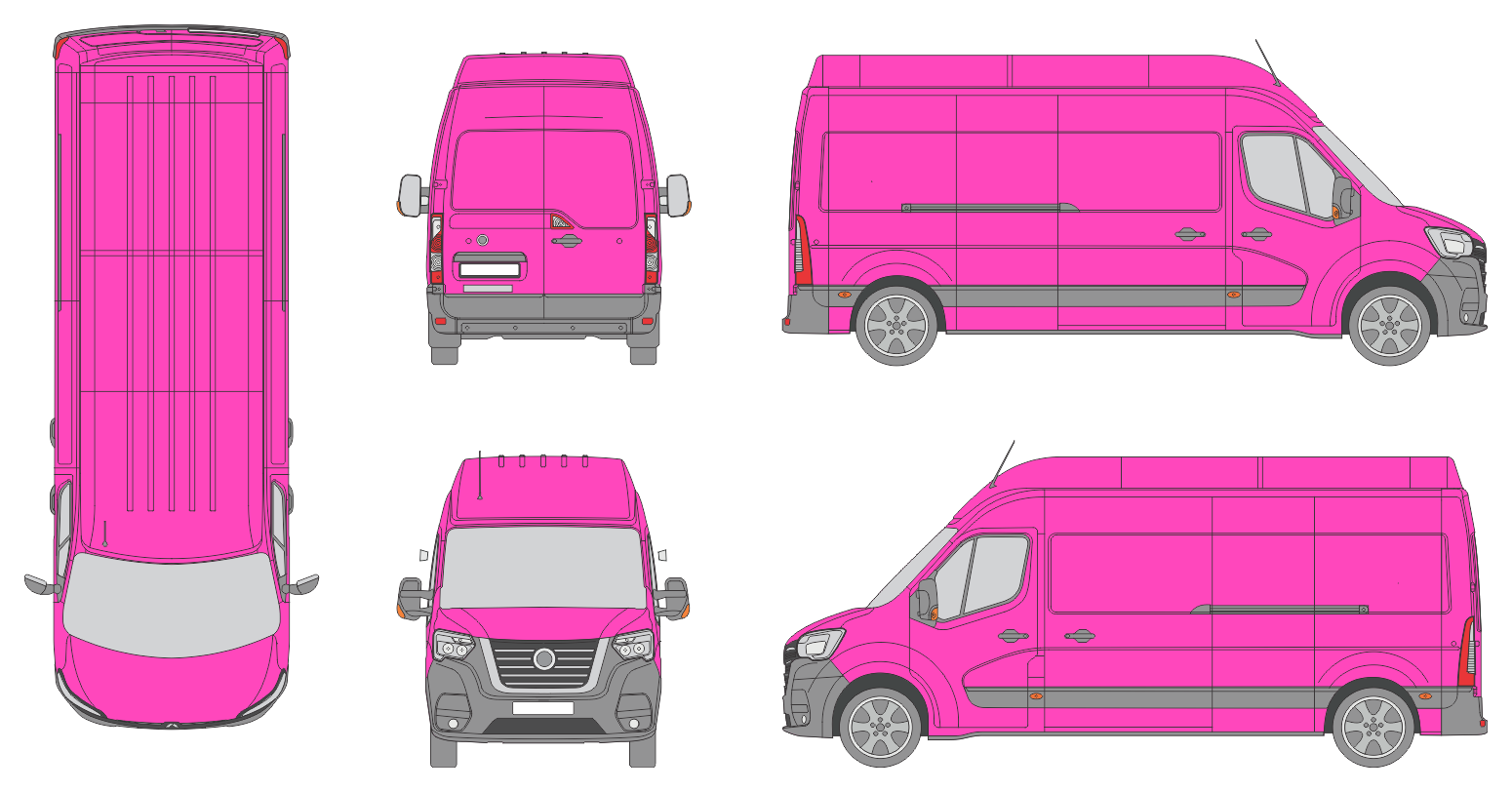 Nissan Interstar 2021 Long High Roof Rear Swing Doors Van Template