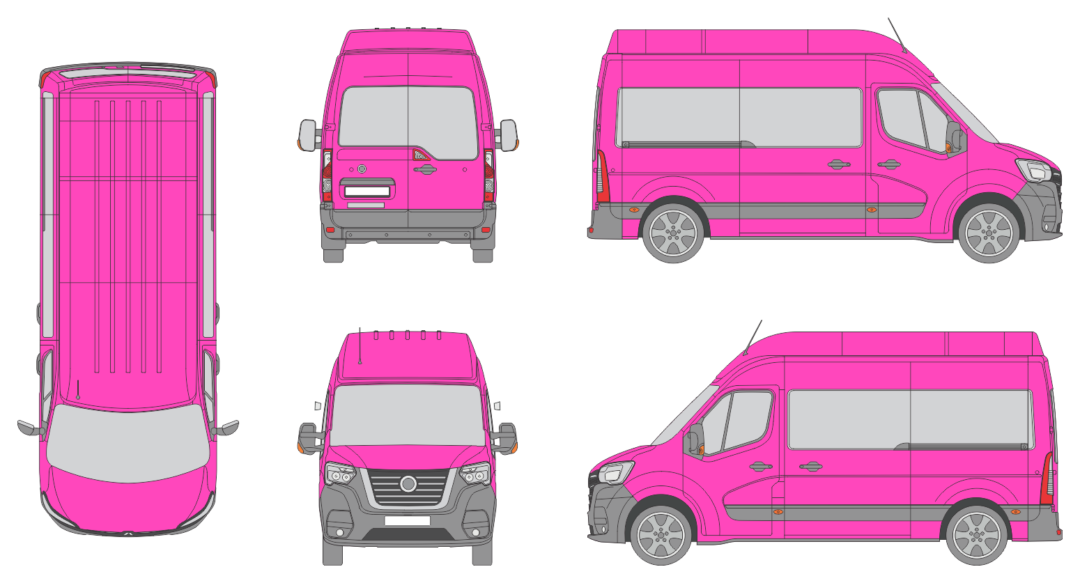 Nissan Interstar 2021 Med Long High Roof Rear Swing Doors Window Window RL Van Template