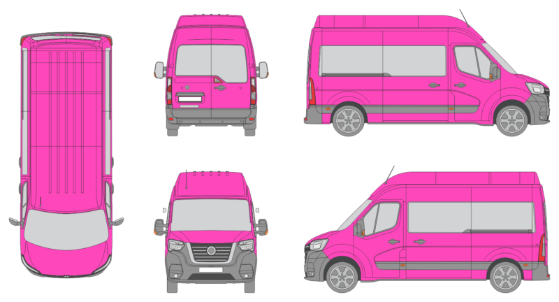 Nissan Interstar 2021 Med Long High Roof Rear Swing Doors Window Window RL Van Template