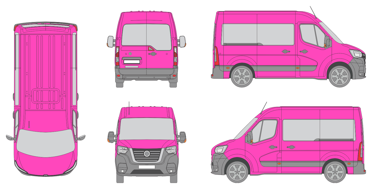 Nissan Interstar 2021 Short Med High Rear Swing Doors Window Window RL Van Template