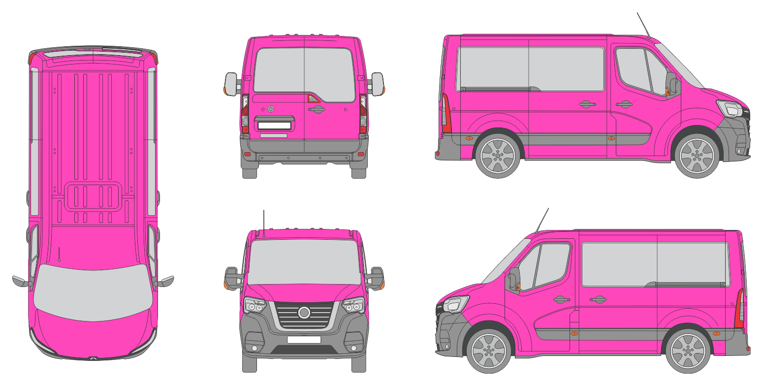 Nissan Interstar 2021 Short Rear Swing Doors Window Window RL Van Template
