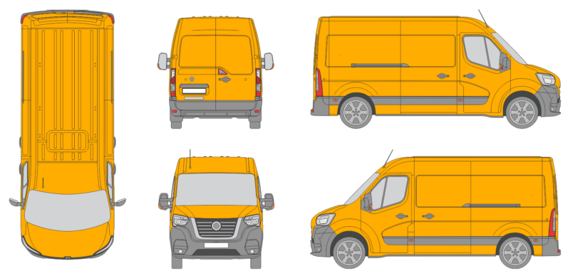 Nissan NV400 2019 Med Long Med High Rear Swing Doors Van Template