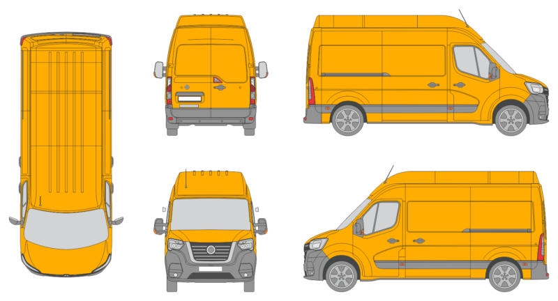 Nissan NV400 2019 Short High Roof Rear Swing Doors Van Template