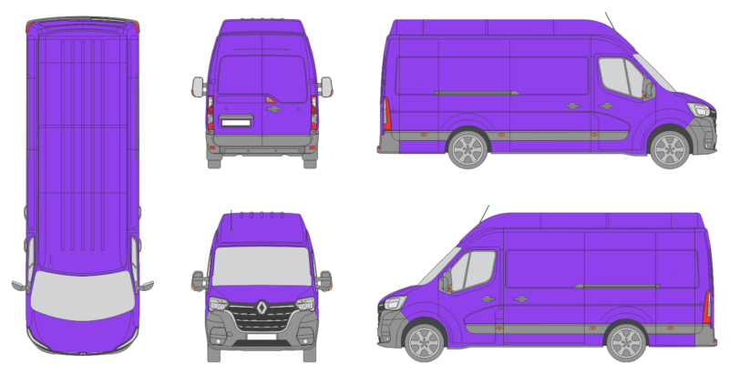 Renault Master 2019 Extended Length High Roof Rear Swing Doors Van Template