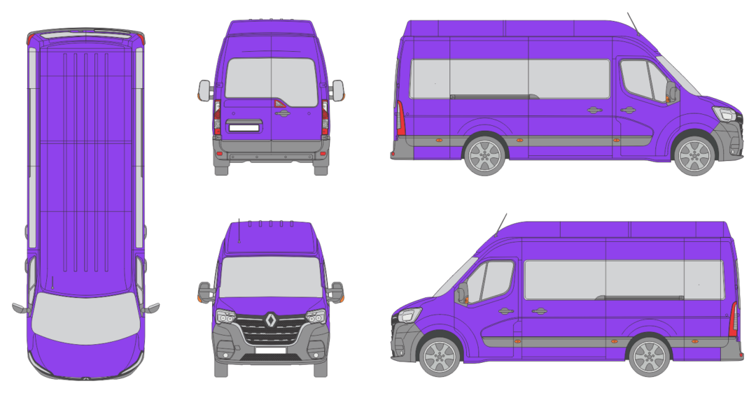 Renault Master 2019 Extended Length High Roof Rear Swing Doors Window Window RL Van Template