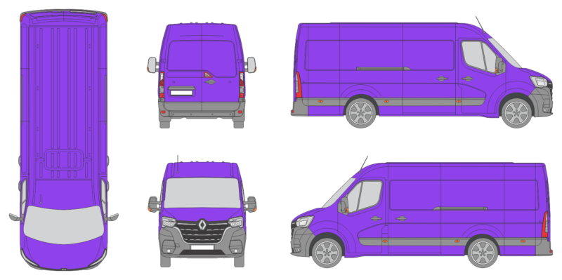 Renault Master 2019 Extended Length Med High Rear Swing Doors Van Template