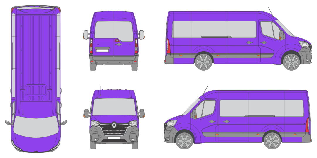 Renault Master 2019 Extended Length Med High Rear Swing Doors Window Window RL Van Template