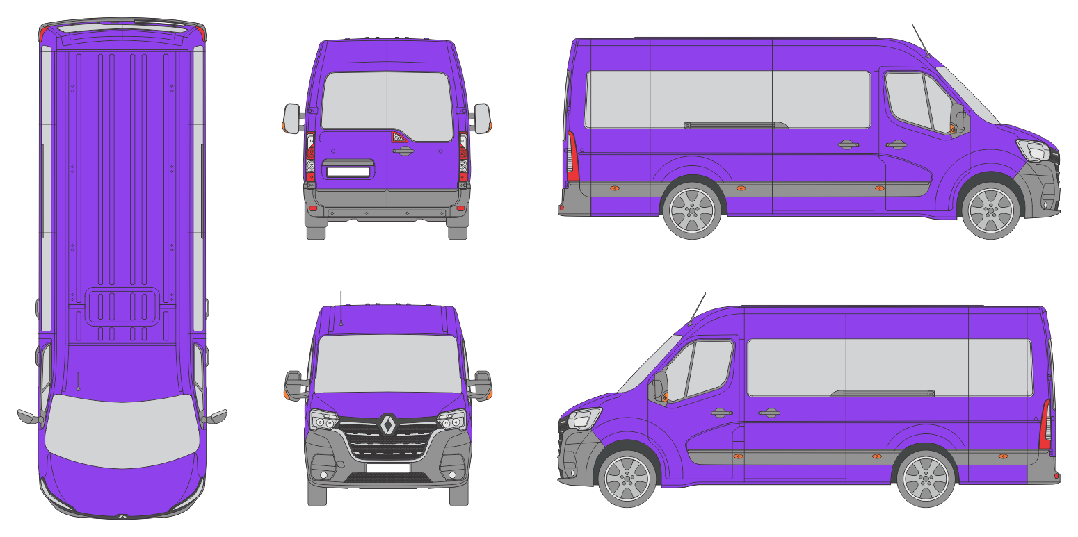 Renault Master 2019 Extended Length Med High Rear Swing Doors Window Window RL Van Template