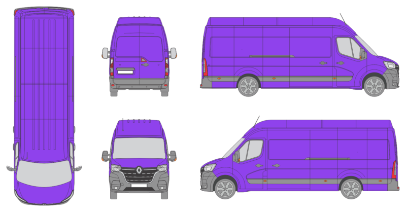Renault Master 2019 Extra Long High Roof Rear Swing Doors Van Template