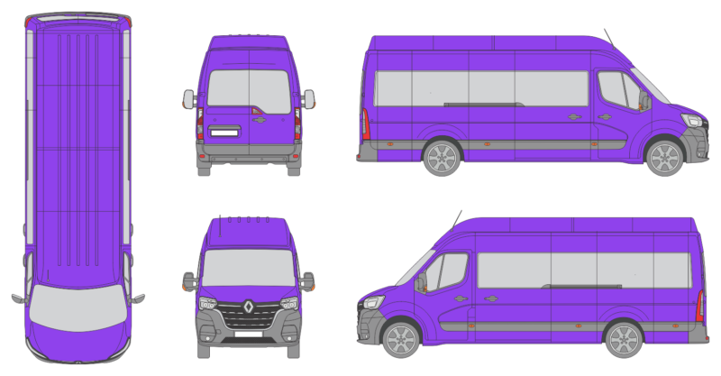Renault Master 2019 Extra Long High Roof Rear Swing Doors Window Window RL Van Template