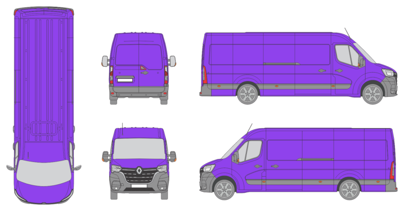Renault Master 2019 Extra Long Med High Rear Swing Doors Van Template
