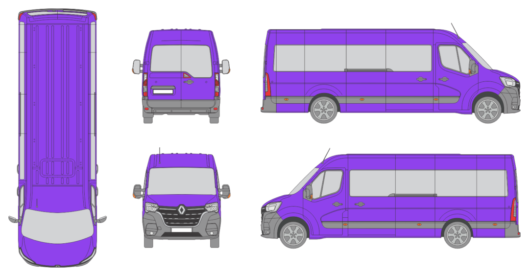Renault Master 2019 Extra Long Med High Rear Swing Doors Window Window RL Van Template