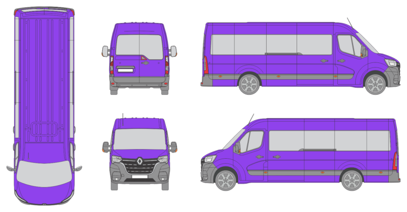 Renault Master 2019 Extra Long Med High Rear Swing Doors Window Window RL Van Template