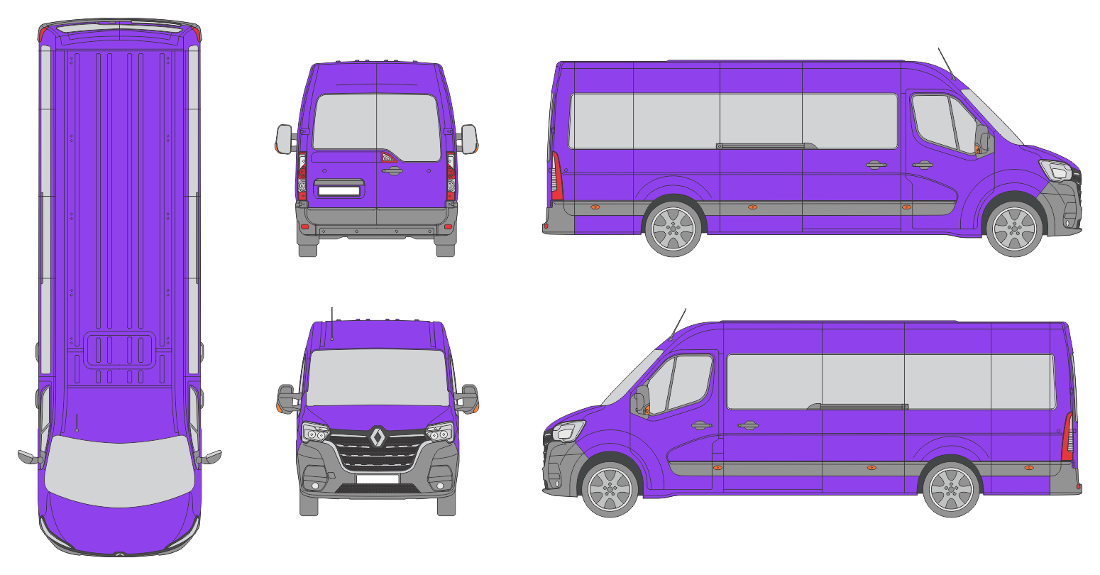 Renault Master 2019 Extra Long Med High Rear Swing Doors Window Window RL Van Template