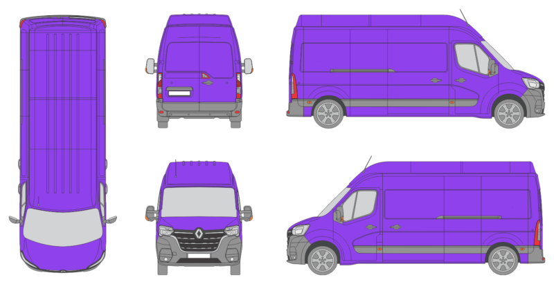 Renault Master 2019 Long High Roof Rear Swing Doors Van Template