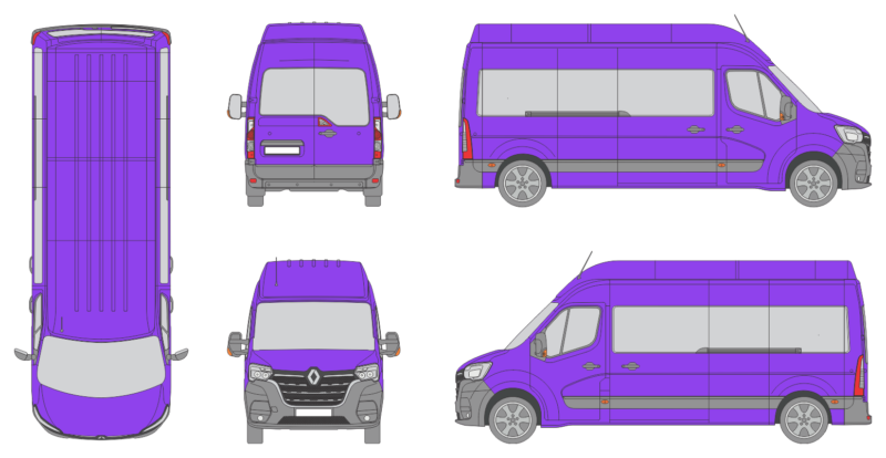Renault Master 2019 Long High Roof Rear Swing Doors Window Window RL Van Template