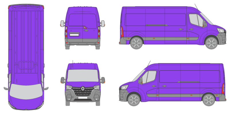 Renault Master 2019 Long Med High Rear Swing Doors Van Template