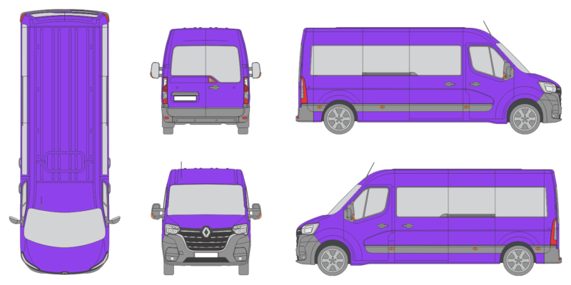 Renault Master 2019 Long Med High Rear Swing Doors Window Window RL Van Template